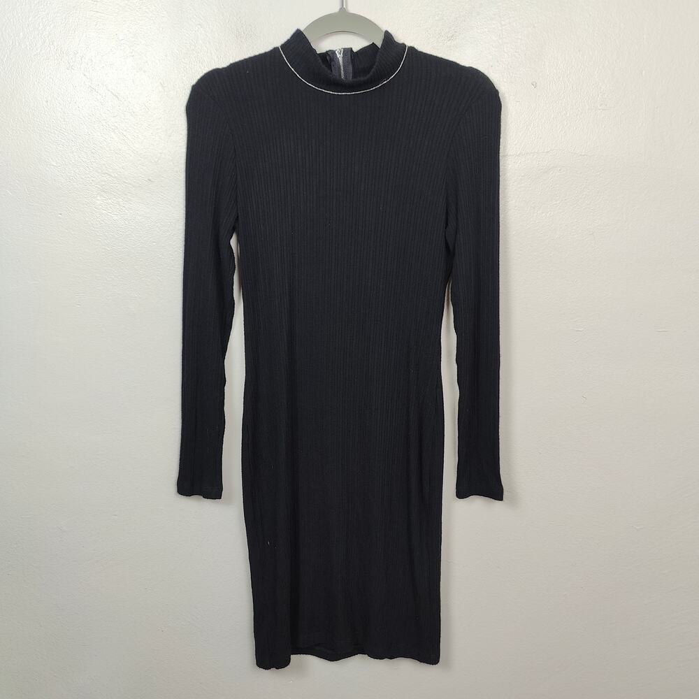 LNA‎ Dress Womens Small Black Jewel Neckline Stacey Brushed Rib Mini Knit NWT